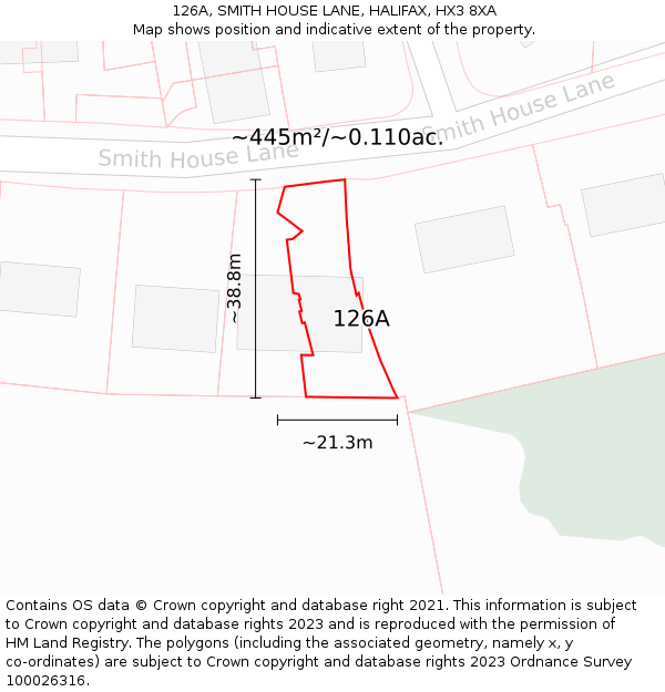 126A, SMITH HOUSE LANE, HALIFAX, HX3 8XA: Plot and title map
