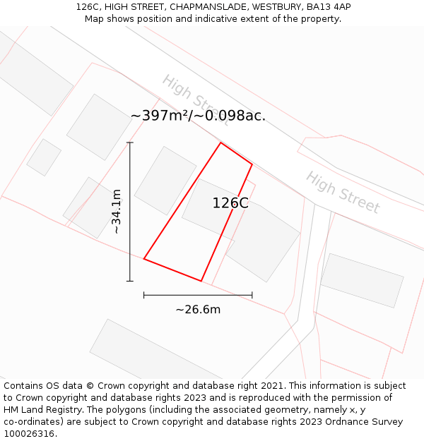 126C, HIGH STREET, CHAPMANSLADE, WESTBURY, BA13 4AP: Plot and title map