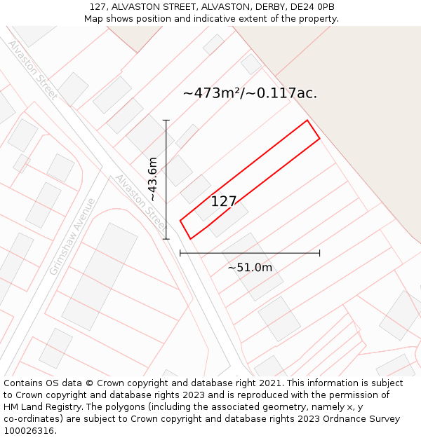 127, ALVASTON STREET, ALVASTON, DERBY, DE24 0PB: Plot and title map