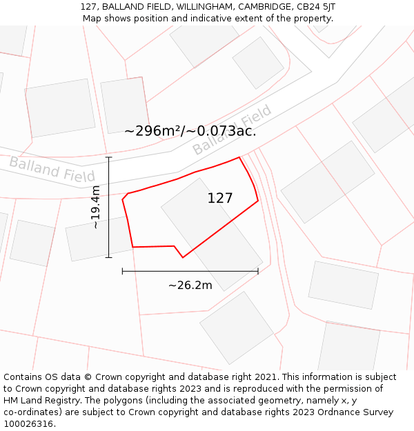 127, BALLAND FIELD, WILLINGHAM, CAMBRIDGE, CB24 5JT: Plot and title map
