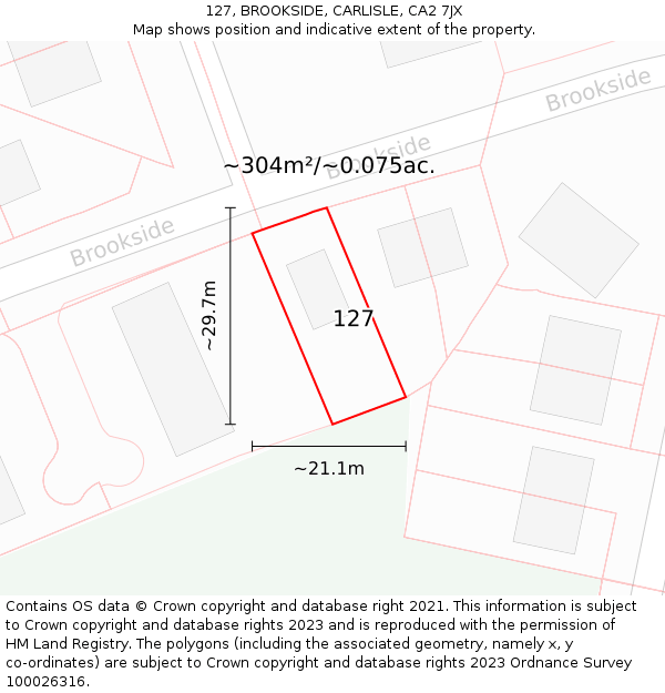 127, BROOKSIDE, CARLISLE, CA2 7JX: Plot and title map