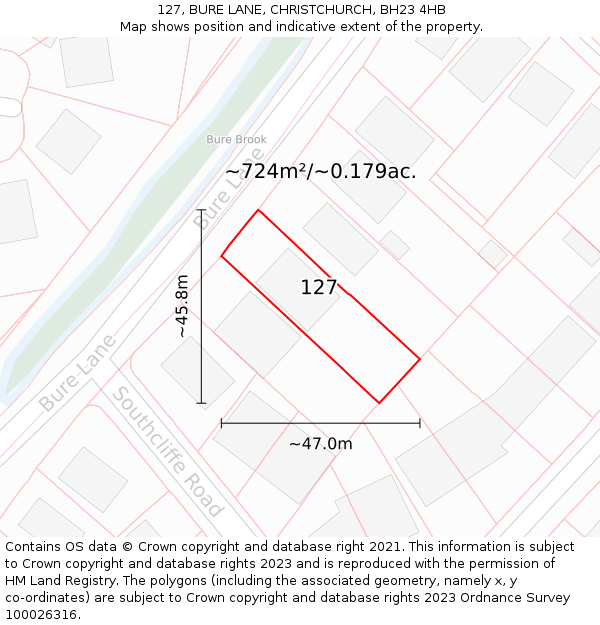 127, BURE LANE, CHRISTCHURCH, BH23 4HB: Plot and title map