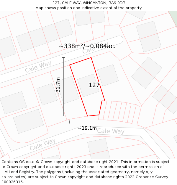 127, CALE WAY, WINCANTON, BA9 9DB: Plot and title map