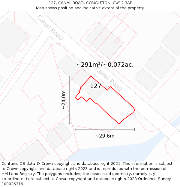 127, CANAL ROAD, CONGLETON, CW12 3AP: Plot and title map