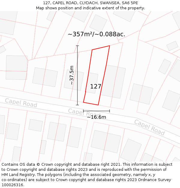 127, CAPEL ROAD, CLYDACH, SWANSEA, SA6 5PE: Plot and title map