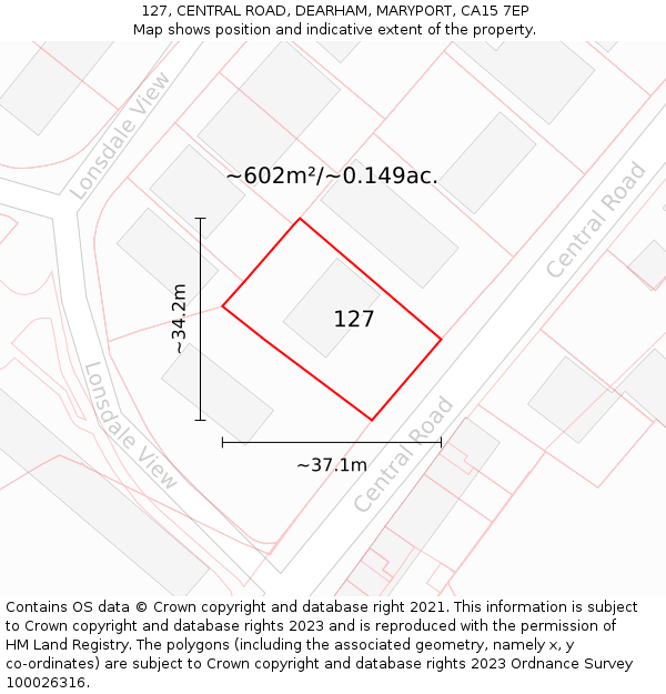127, CENTRAL ROAD, DEARHAM, MARYPORT, CA15 7EP: Plot and title map