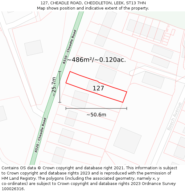127, CHEADLE ROAD, CHEDDLETON, LEEK, ST13 7HN: Plot and title map