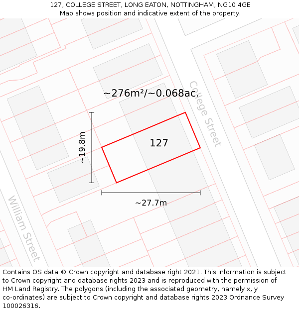 127, COLLEGE STREET, LONG EATON, NOTTINGHAM, NG10 4GE: Plot and title map