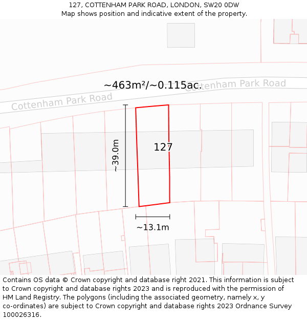 127, COTTENHAM PARK ROAD, LONDON, SW20 0DW: Plot and title map