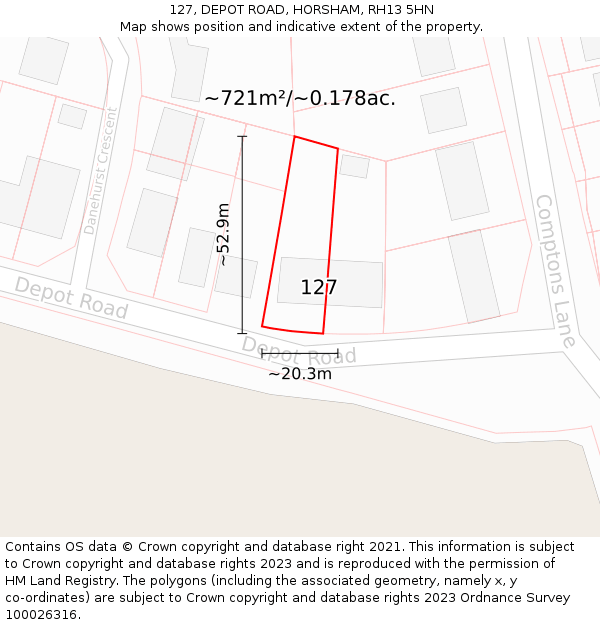 127, DEPOT ROAD, HORSHAM, RH13 5HN: Plot and title map