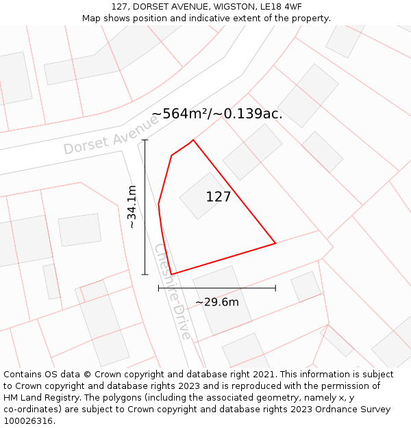 127, DORSET AVENUE, WIGSTON, LE18 4WF: Plot and title map