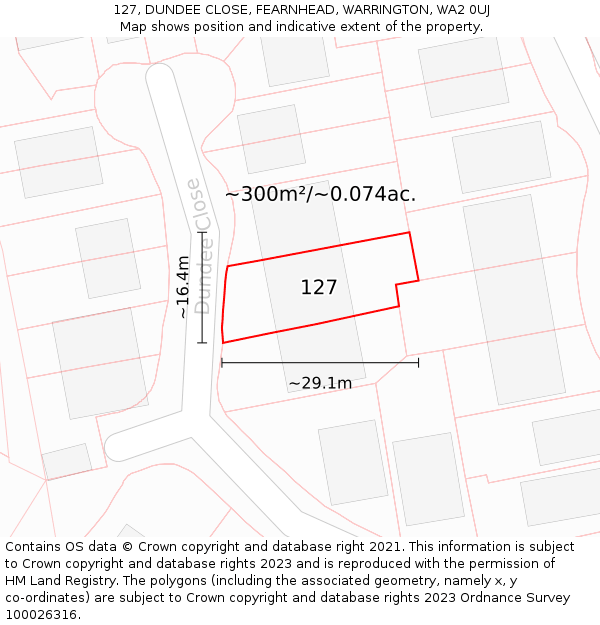 127, DUNDEE CLOSE, FEARNHEAD, WARRINGTON, WA2 0UJ: Plot and title map