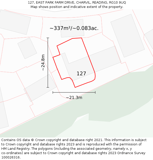 127, EAST PARK FARM DRIVE, CHARVIL, READING, RG10 9UQ: Plot and title map