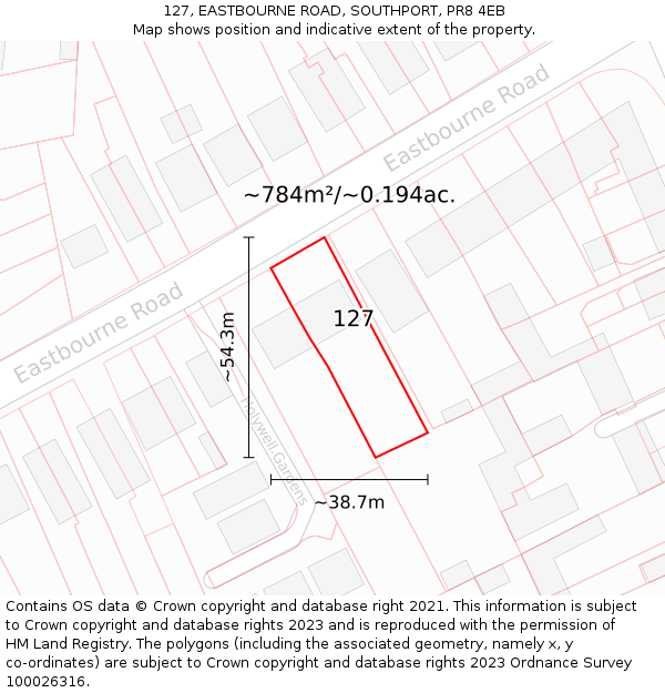 127, EASTBOURNE ROAD, SOUTHPORT, PR8 4EB: Plot and title map