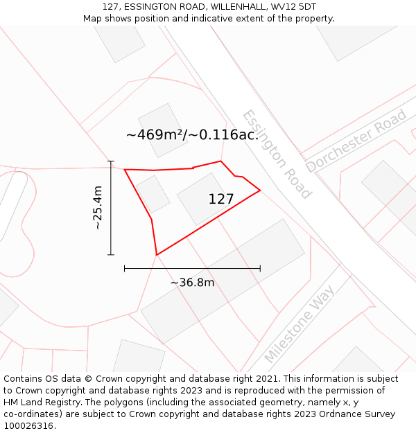 127, ESSINGTON ROAD, WILLENHALL, WV12 5DT: Plot and title map