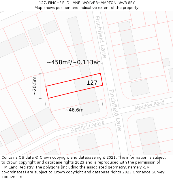 127, FINCHFIELD LANE, WOLVERHAMPTON, WV3 8EY: Plot and title map