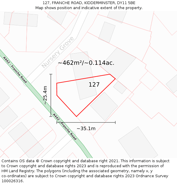 127, FRANCHE ROAD, KIDDERMINSTER, DY11 5BE: Plot and title map