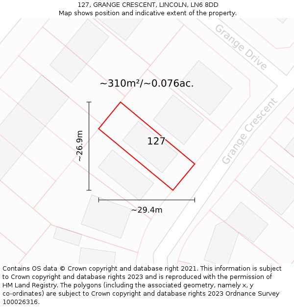 127, GRANGE CRESCENT, LINCOLN, LN6 8DD: Plot and title map