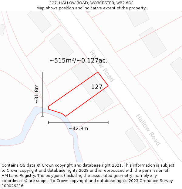 127, HALLOW ROAD, WORCESTER, WR2 6DF: Plot and title map