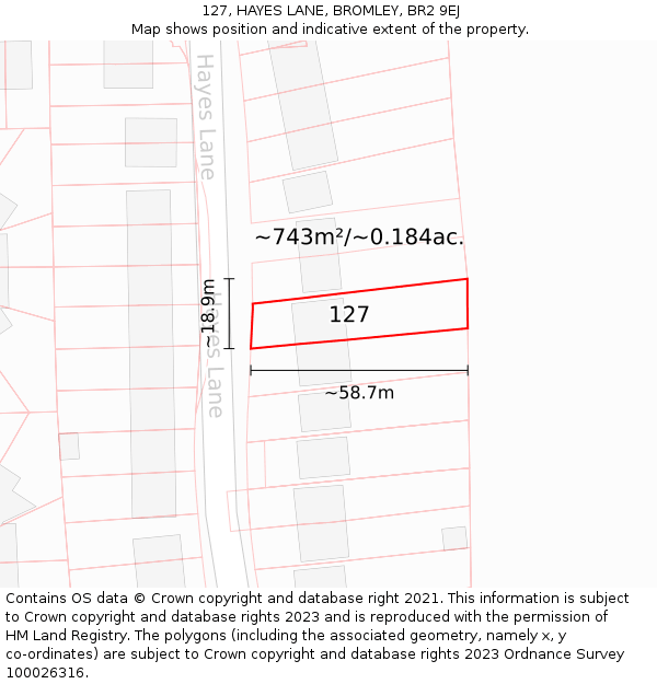 127, HAYES LANE, BROMLEY, BR2 9EJ: Plot and title map