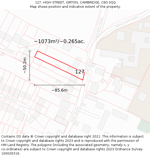 127, HIGH STREET, GIRTON, CAMBRIDGE, CB3 0QQ: Plot and title map