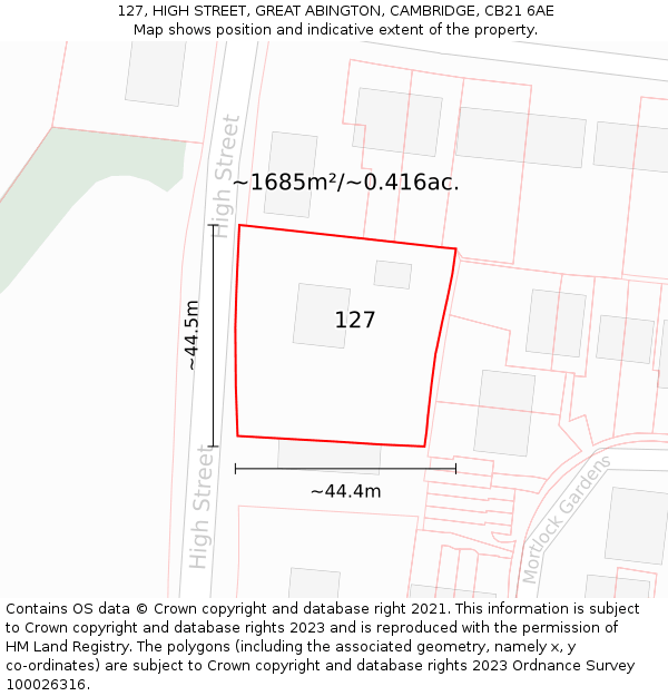 127, HIGH STREET, GREAT ABINGTON, CAMBRIDGE, CB21 6AE: Plot and title map