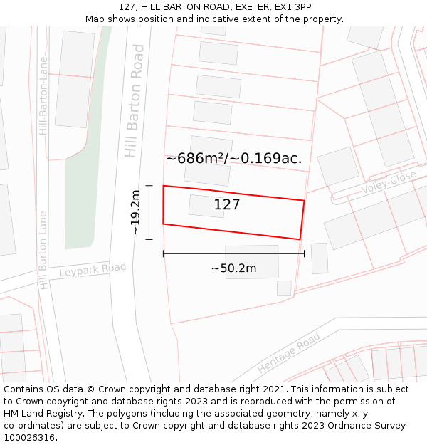 127, HILL BARTON ROAD, EXETER, EX1 3PP: Plot and title map