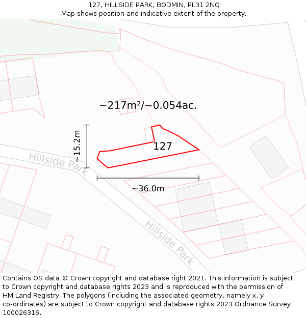 127, HILLSIDE PARK, BODMIN, PL31 2NQ: Plot and title map