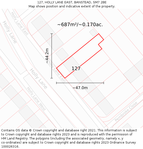127, HOLLY LANE EAST, BANSTEAD, SM7 2BE: Plot and title map