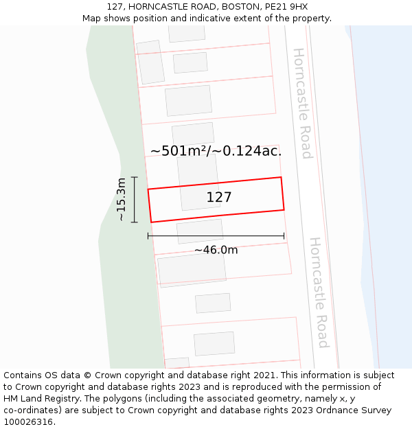127, HORNCASTLE ROAD, BOSTON, PE21 9HX: Plot and title map
