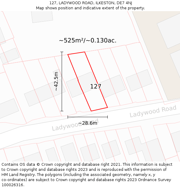 127, LADYWOOD ROAD, ILKESTON, DE7 4NJ: Plot and title map
