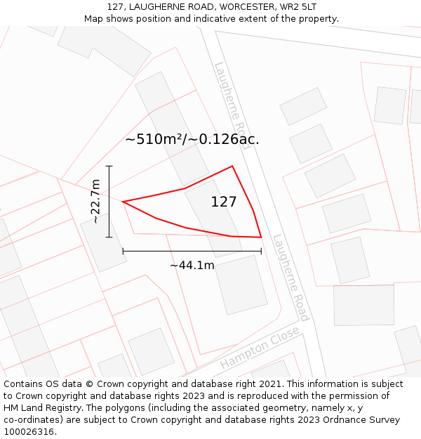 127, LAUGHERNE ROAD, WORCESTER, WR2 5LT: Plot and title map