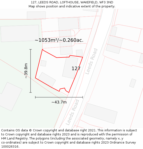 127, LEEDS ROAD, LOFTHOUSE, WAKEFIELD, WF3 3ND: Plot and title map
