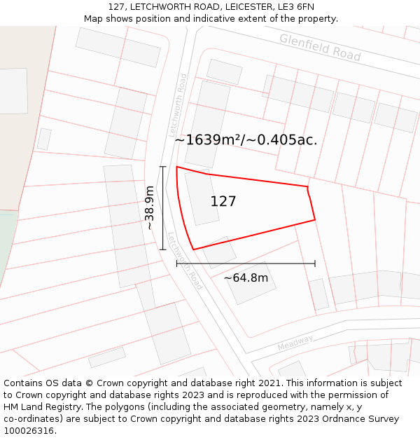 127, LETCHWORTH ROAD, LEICESTER, LE3 6FN: Plot and title map