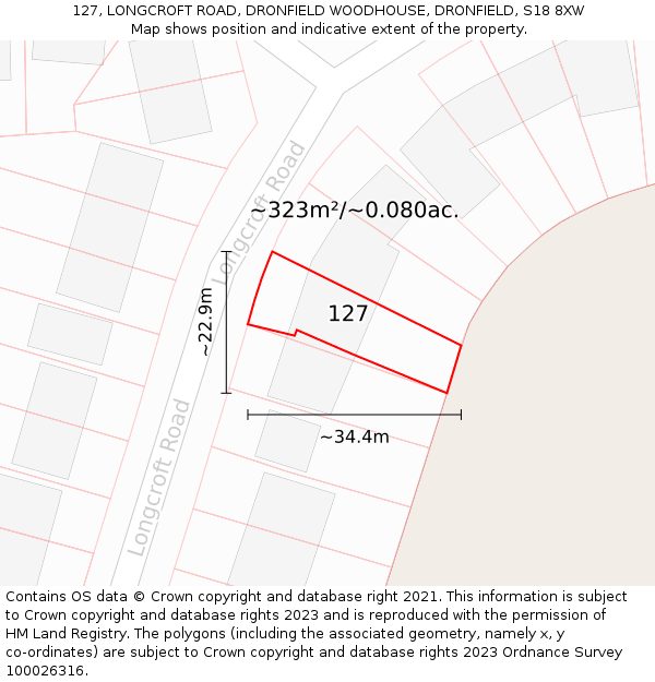 127, LONGCROFT ROAD, DRONFIELD WOODHOUSE, DRONFIELD, S18 8XW: Plot and title map