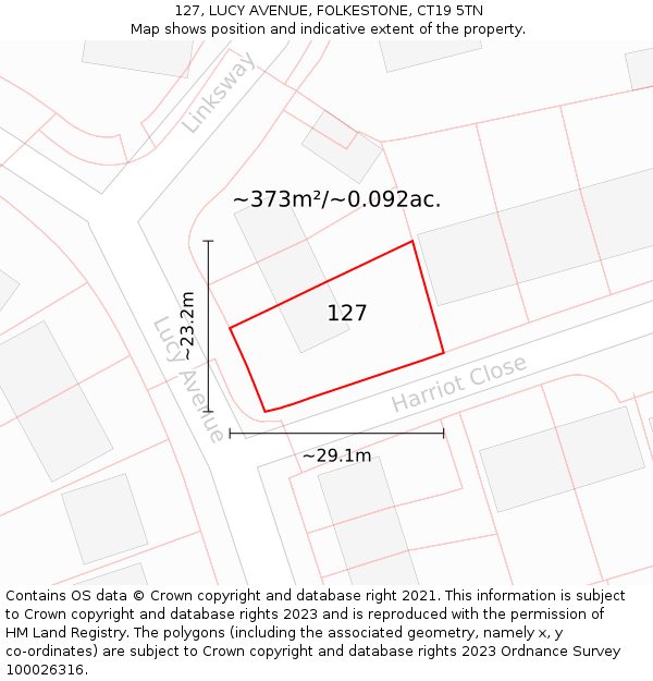 127, LUCY AVENUE, FOLKESTONE, CT19 5TN: Plot and title map