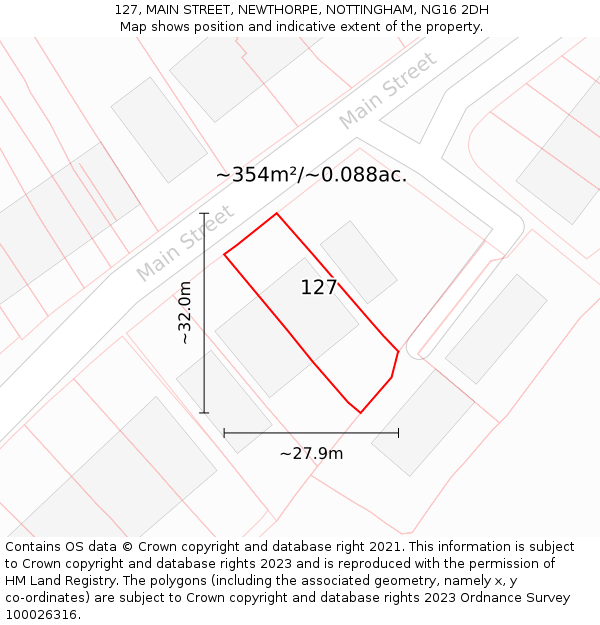 127, MAIN STREET, NEWTHORPE, NOTTINGHAM, NG16 2DH: Plot and title map