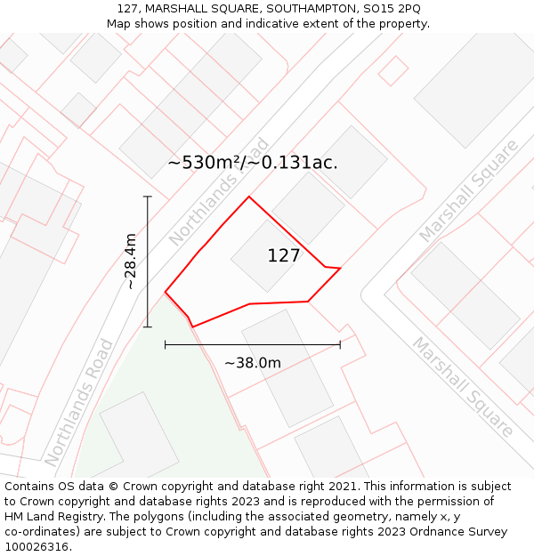 127, MARSHALL SQUARE, SOUTHAMPTON, SO15 2PQ: Plot and title map