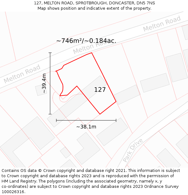 127, MELTON ROAD, SPROTBROUGH, DONCASTER, DN5 7NS: Plot and title map