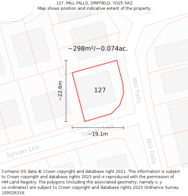 127, MILL FALLS, DRIFFIELD, YO25 5AZ: Plot and title map