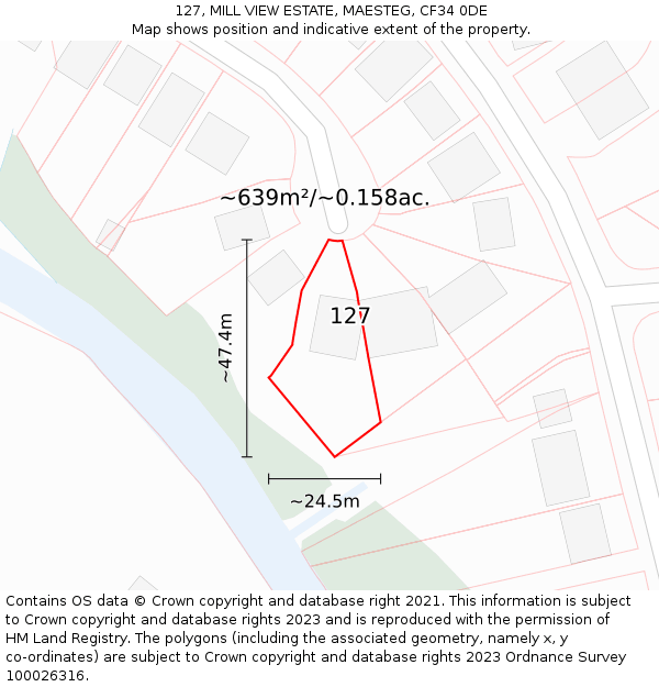 127, MILL VIEW ESTATE, MAESTEG, CF34 0DE: Plot and title map