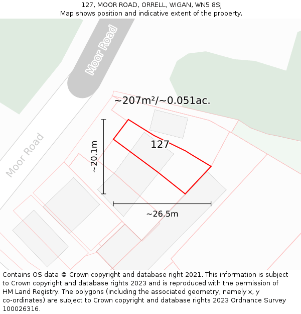 127, MOOR ROAD, ORRELL, WIGAN, WN5 8SJ: Plot and title map
