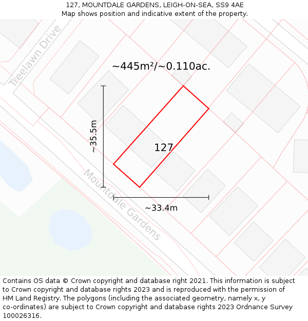 127, MOUNTDALE GARDENS, LEIGH-ON-SEA, SS9 4AE: Plot and title map