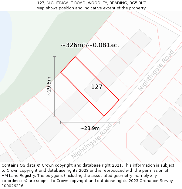 127, NIGHTINGALE ROAD, WOODLEY, READING, RG5 3LZ: Plot and title map