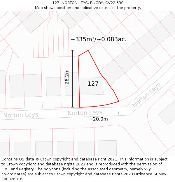 127, NORTON LEYS, RUGBY, CV22 5RS: Plot and title map