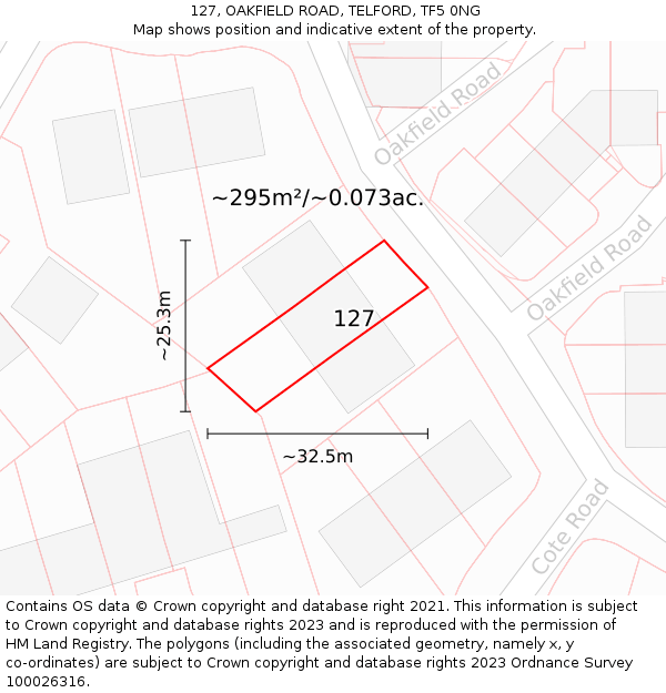 127, OAKFIELD ROAD, TELFORD, TF5 0NG: Plot and title map
