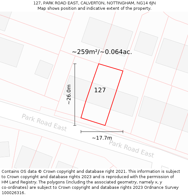 127, PARK ROAD EAST, CALVERTON, NOTTINGHAM, NG14 6JN: Plot and title map