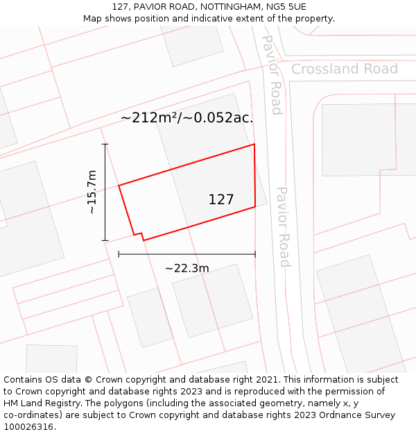 127, PAVIOR ROAD, NOTTINGHAM, NG5 5UE: Plot and title map