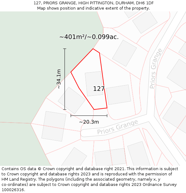 127, PRIORS GRANGE, HIGH PITTINGTON, DURHAM, DH6 1DF: Plot and title map