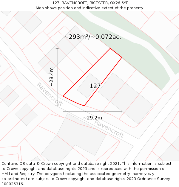 127, RAVENCROFT, BICESTER, OX26 6YF: Plot and title map